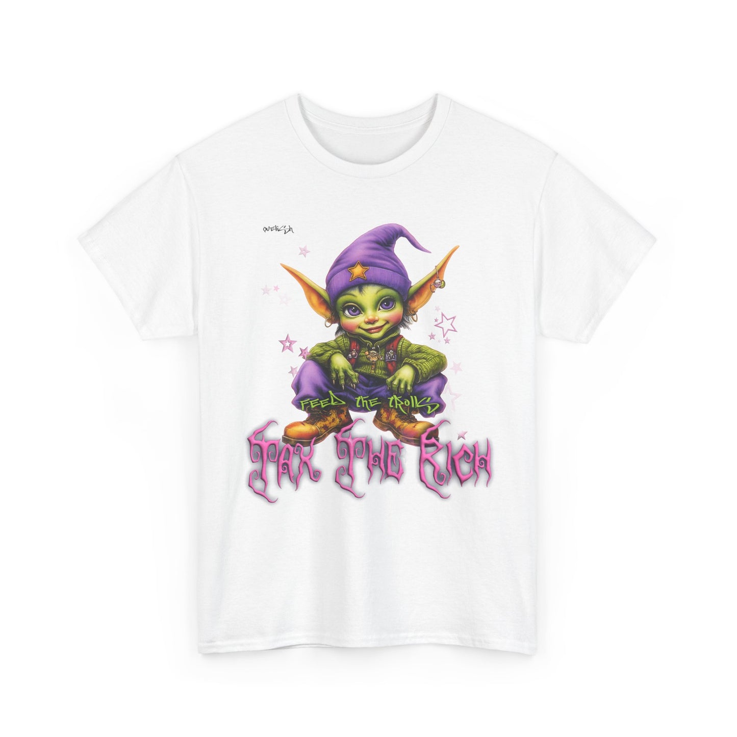 Mischievous Elf Holding Coins T-Shirt | Lucky Leprechaun Graphic Tee