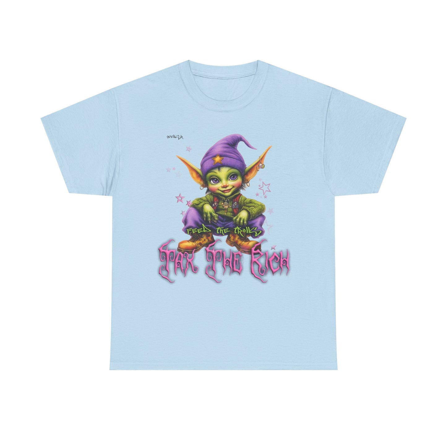 Mischievous Elf Holding Coins T-Shirt | Lucky Leprechaun Graphic Tee