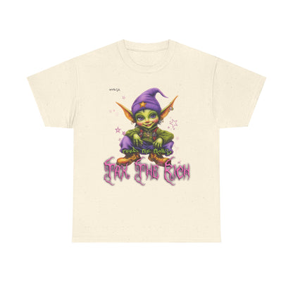 Mischievous Elf Holding Coins T-Shirt | Lucky Leprechaun Graphic Tee