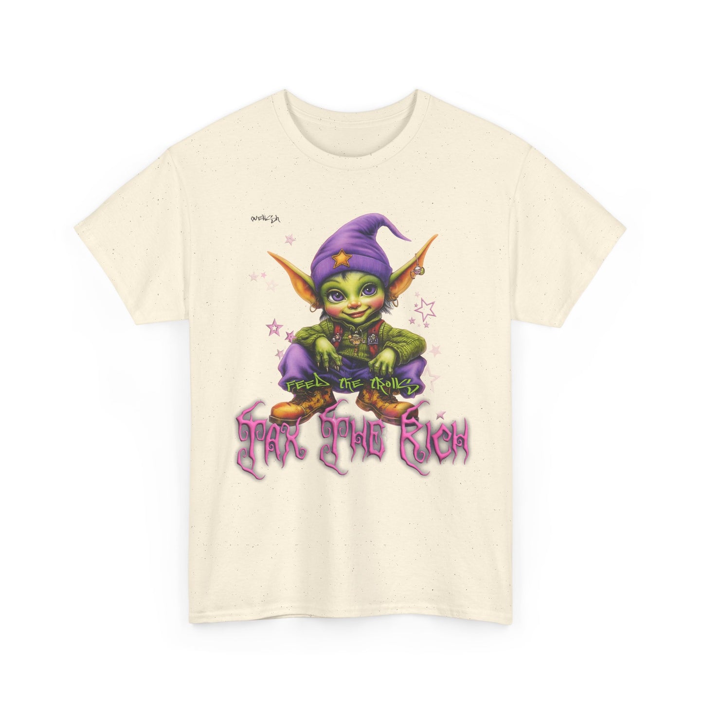 Mischievous Elf Holding Coins T-Shirt | Lucky Leprechaun Graphic Tee
