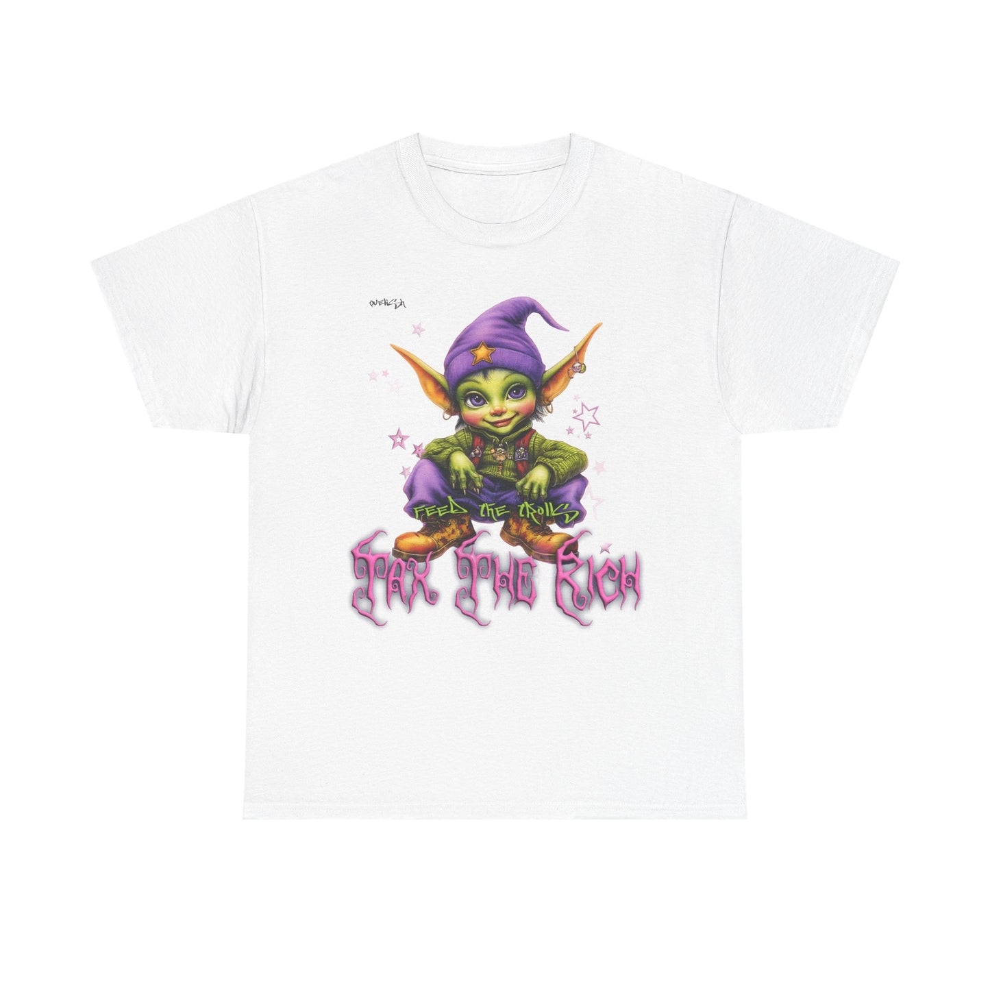 Mischievous Elf Holding Coins T-Shirt | Lucky Leprechaun Graphic Tee
