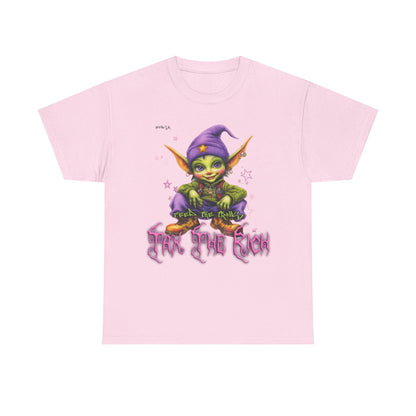 Mischievous Elf Holding Coins T-Shirt | Lucky Leprechaun Graphic Tee
